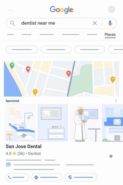 This animation is an example of a local search ad co-mingled with organic units.