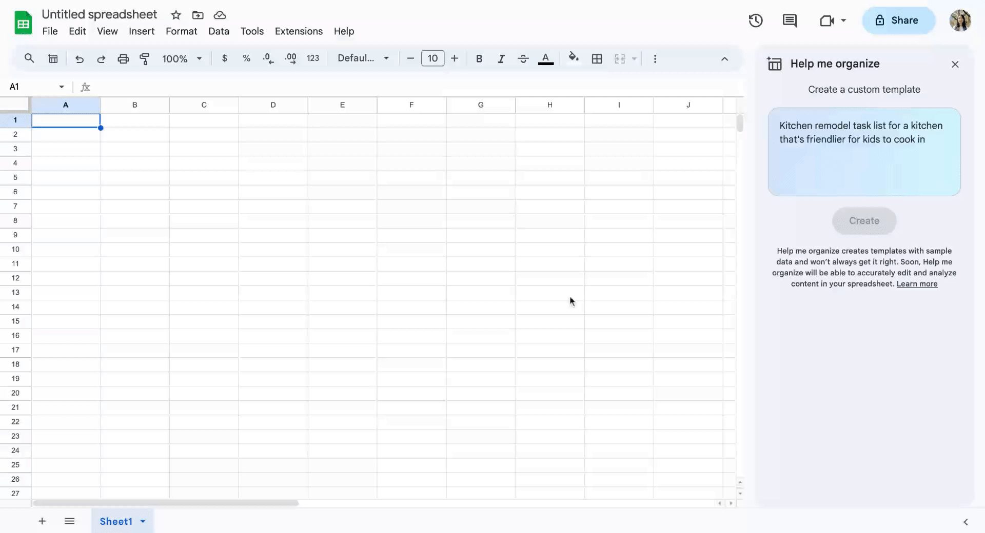 Organize with AI in Google Sheets - Google Docs Editors Help