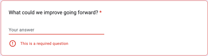 This is a required question. The image shows an error message in Google Forms, and the article helps users troubleshoot issues when responding to forms.