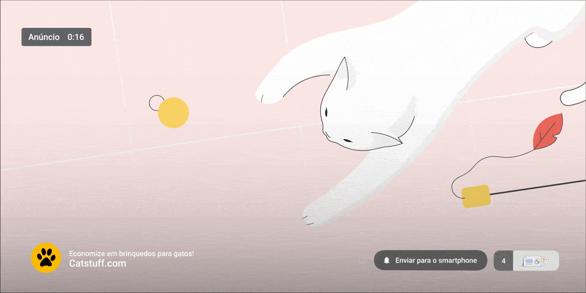Uma animação GIF representando um anúncio com um QR code escaneável.