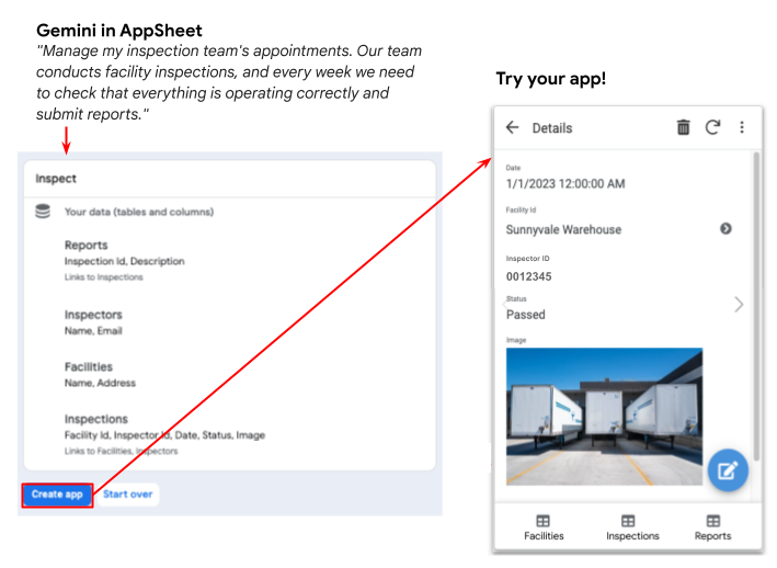 Gemini in AppSheet example