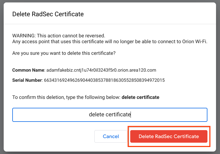 Managing RadSec Certificates - Orion Wi-Fi Help