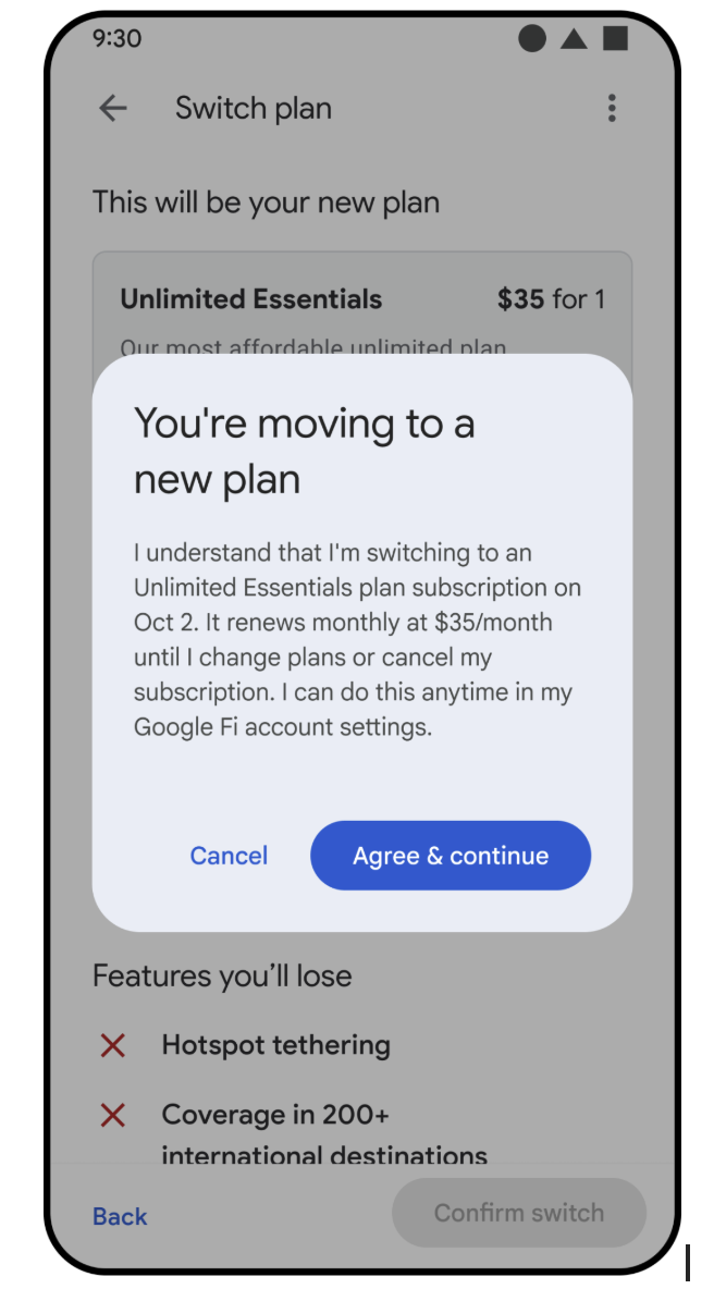 Switch plan Agree & continue button