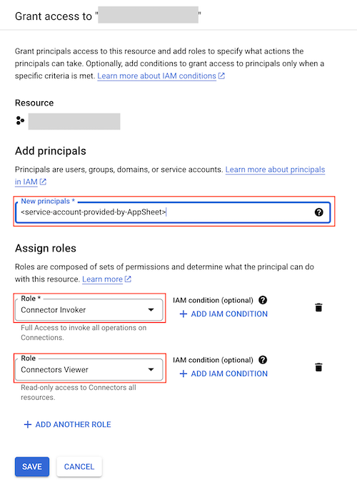 Grant access to AppSheet service account