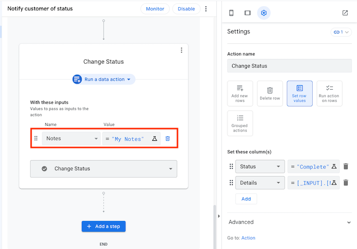 Run an action with dynamic input in an automation