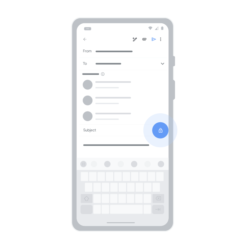 Gambar statis yang menyoroti ikon gembok di sebelah kanan baris "Subjek" di Gmail untuk Android. Ikon gembok menunjukkan detail keamanan email yang Anda kirim kepada orang lain.