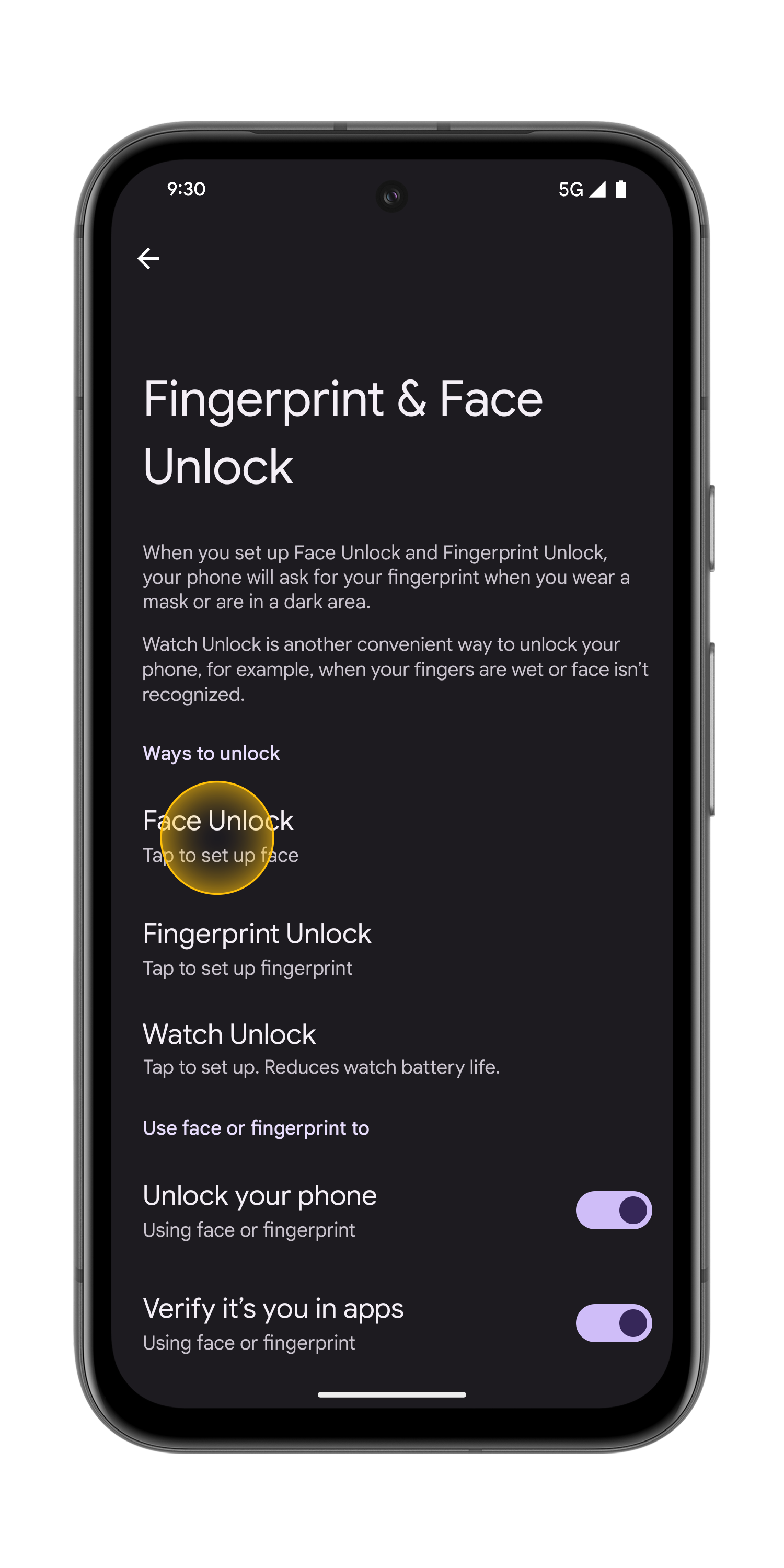 Set up Face Unlock Step 4