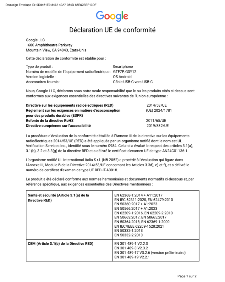 EU Declaration of Conformity page 1