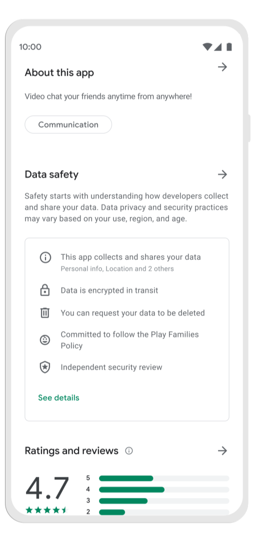 Screenshot showing the data safety section 