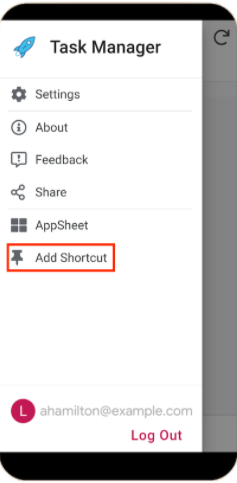 Add Shortcut in app menu on Android mobile devices