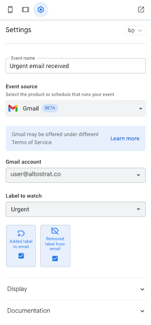 Gmail event in an AppSheet automation