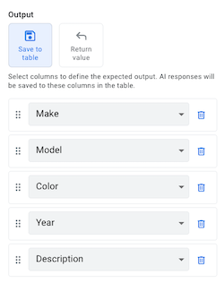 Turn on Save to tabl, and select all columns and click Select 4 columns