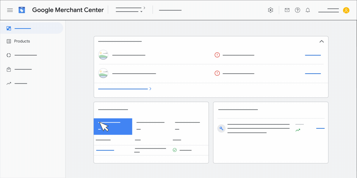 This animation guides you through the steps of finding product-level issues with your campaign in Google Merchant Center.
