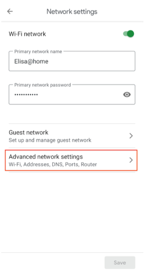 touch Advanced network settings
