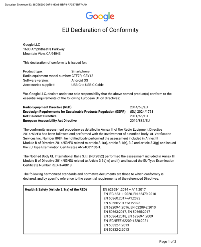 EU Declaration of Conformity page 1