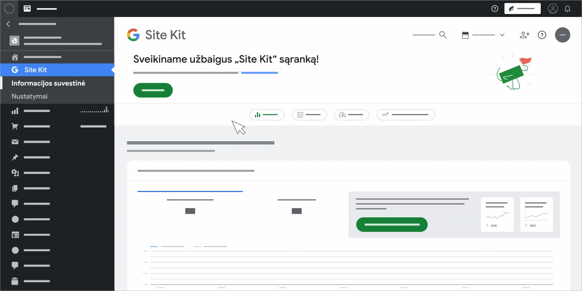 Animacija, kurioje rodoma, kaip prijungti „Google Ads“ prie „Wordpress“.