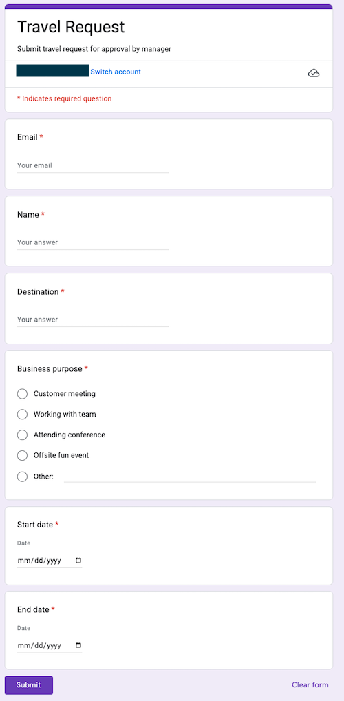 Travel request form