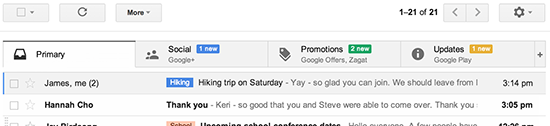 Gmail inbox tabs