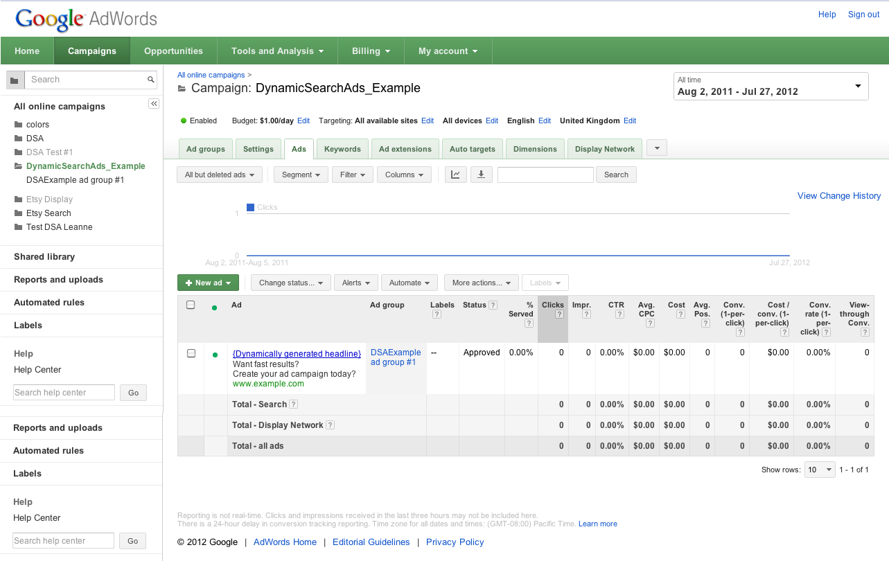 New ad drop-down menu