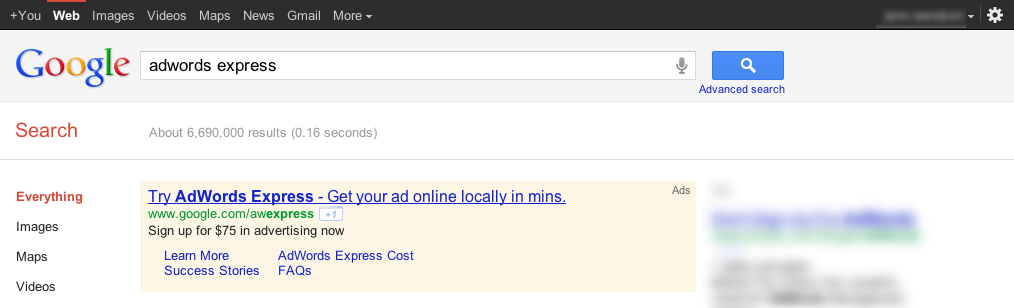 Adwords Express ad