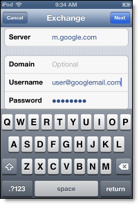 enter Exchange server for Gmail