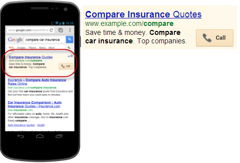 An example of an ad with a call extension