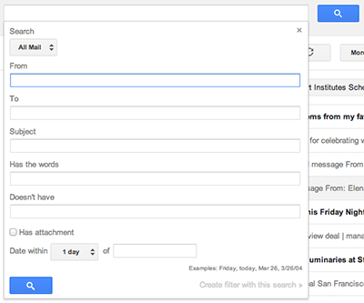 Gmail advanced search box
