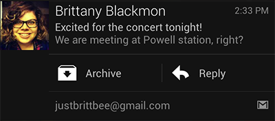 Gmail Android 4.1+Interactive Notifications screenshot