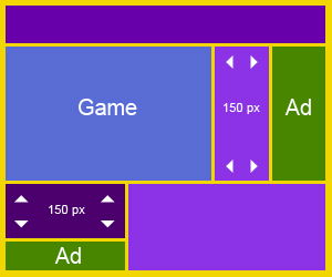 Ilustração que mostra um anúncio a 150 pixels de distância de um jogo no Google AdSense.