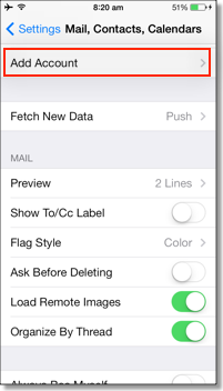 add mail, calendar, and contacts account on iphone