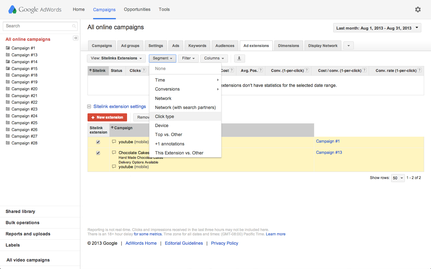 Select Click type from the Segment dropdown