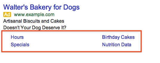 This is an example of an ad with sitelink extensions.