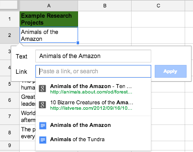 Hyperlink text in Google Sheets