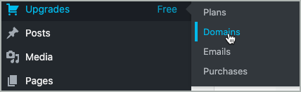 On the left My Site navigation pane,  Upgrades > Domains is selected.