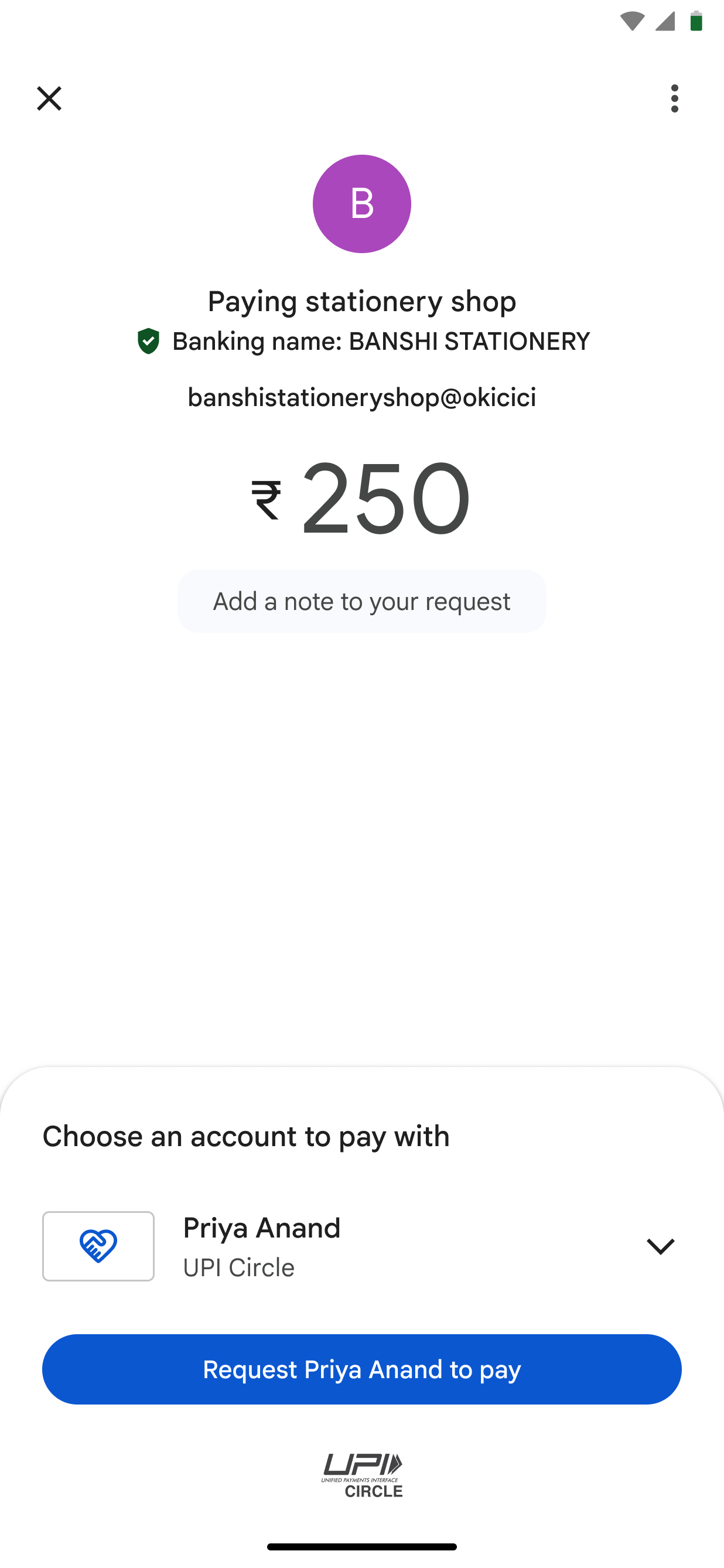 Enter the amount and ask the Payer to pay