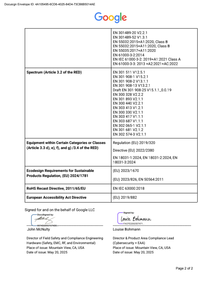 EU DoC Pixel 9 Pro XL GZC4K p2