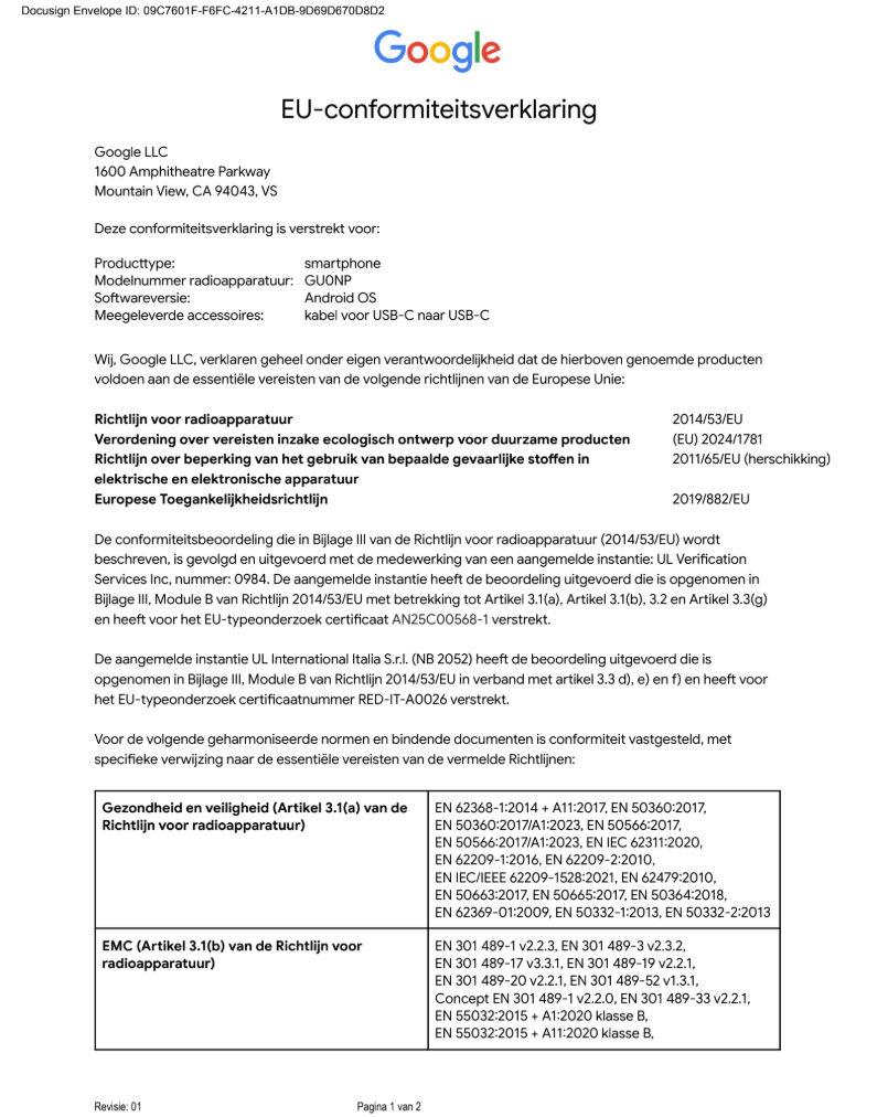 EU Declaration of Conformity page 1