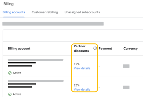 Discounts are highlighted on the billing page of the Partner Sales Console.