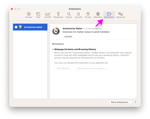 Fix issues with the macOS Safari extension - Screenwise Meter Help