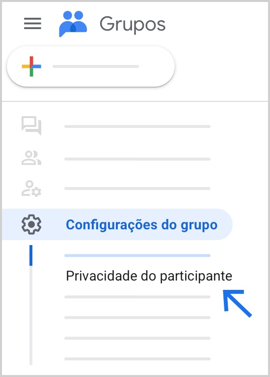 Localize "Privacidade do participante" no canto inferior esquerdo.