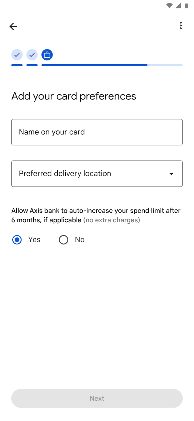 Add card preferences