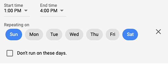Exemplo de exibição em um período do dia na interface do usuário do Ad Manager
