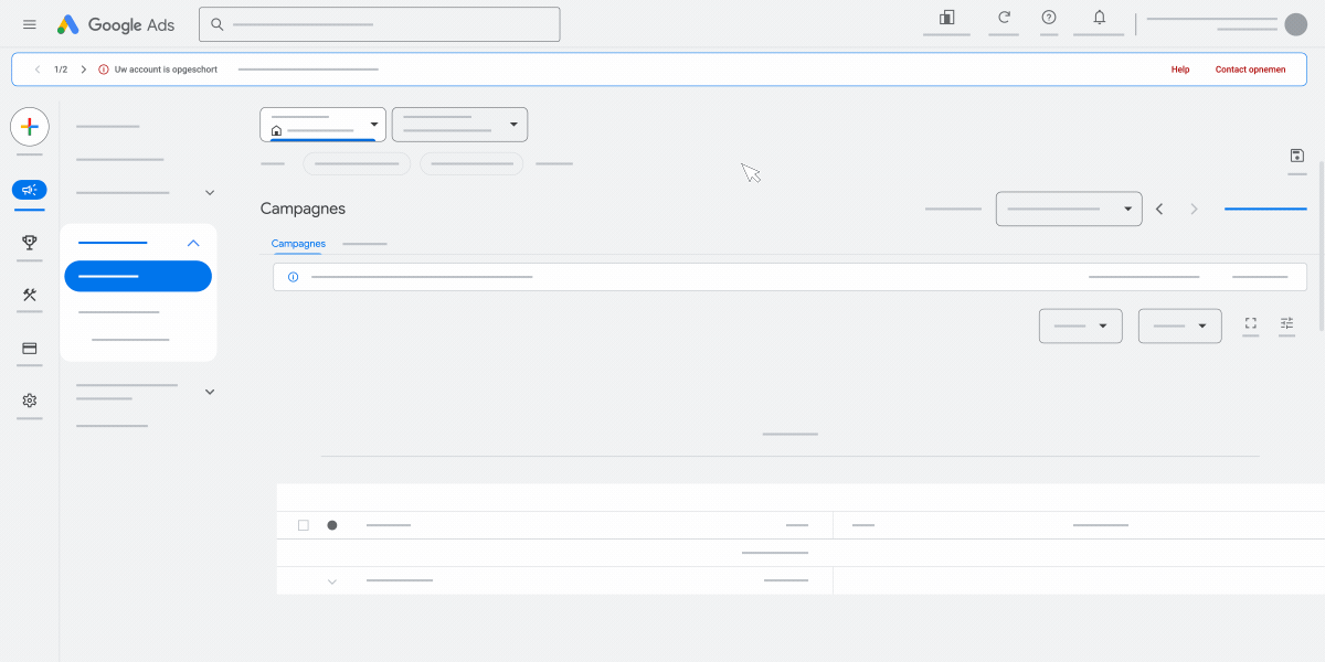 Een UI-animatie van het proces om bezwaar te maken tegen opgeschorting van Google Ads-accounts. 