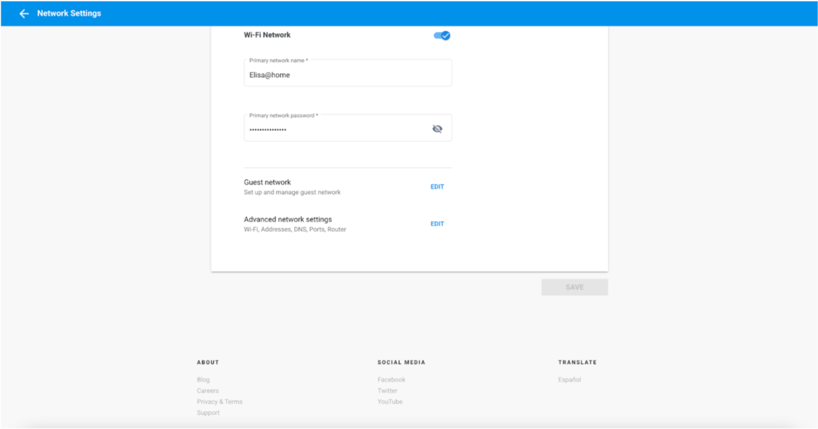 Wi-Fi network settings are displayed