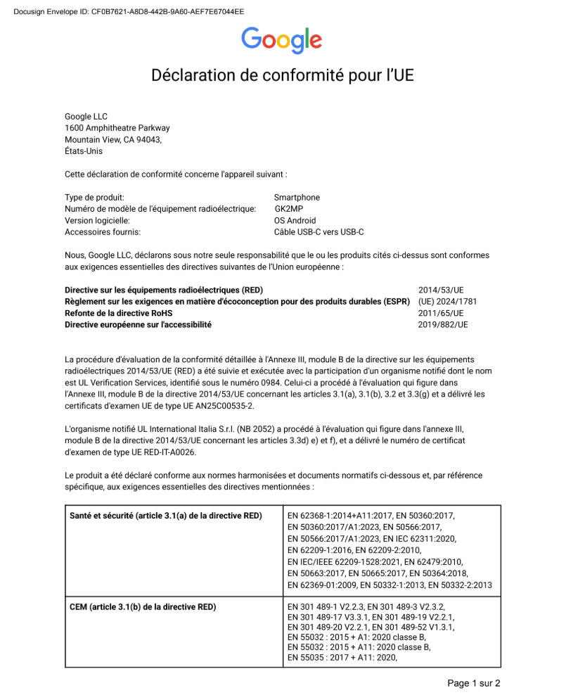 EU Declaration of Conformity page 1