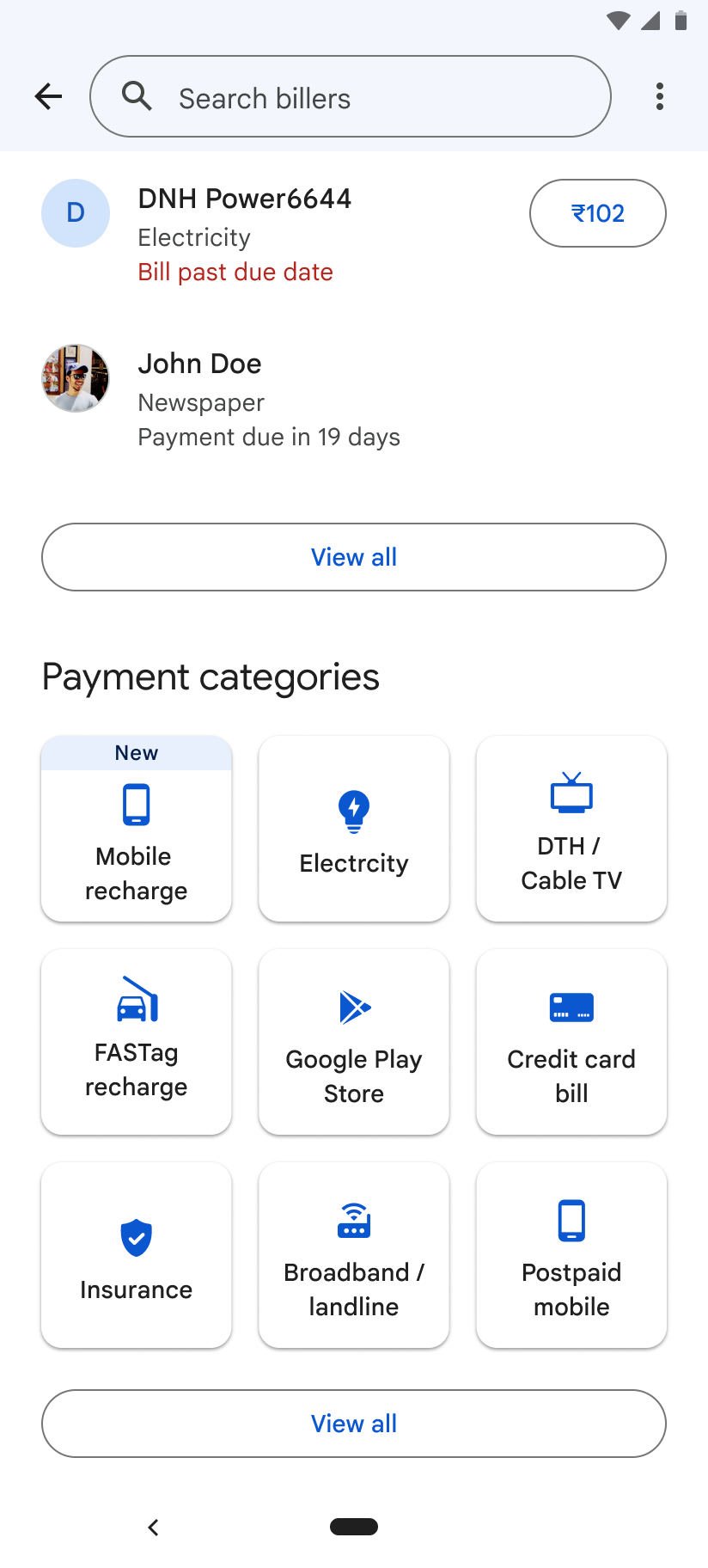 Payment categories