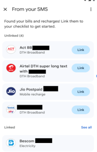 Bills, recharges from your SMS