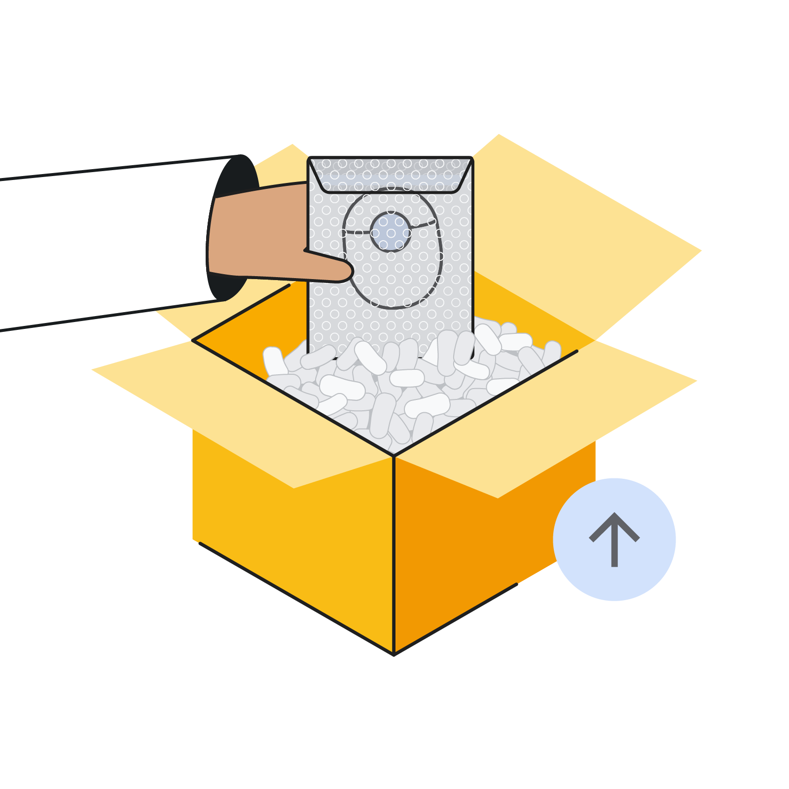 Place your packaged earbuds in an outer shipping box