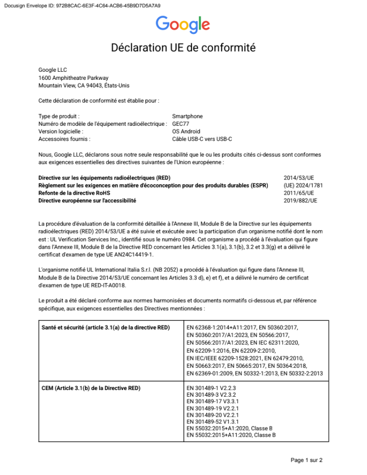 EU DoC Pixel 9 Pro GEC77 p1