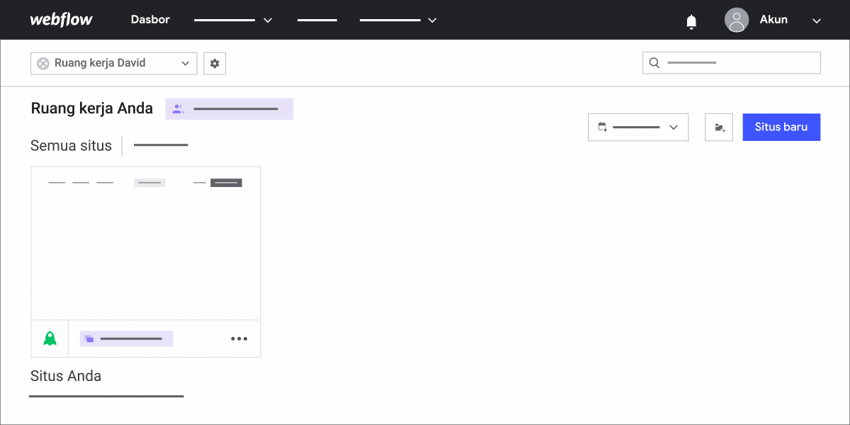 Animasi yang menunjukkan cara mengakses setelan menggunakan Webflow.